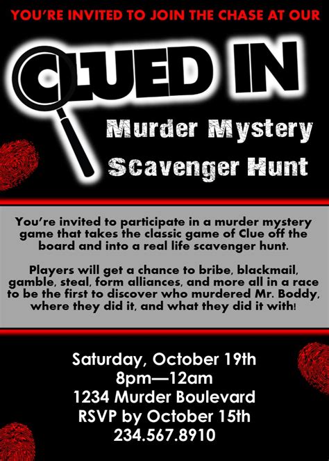 Check spelling or type a new query. Clued-In Murder Mystery Scavenger Hunt - Printable Party ...
