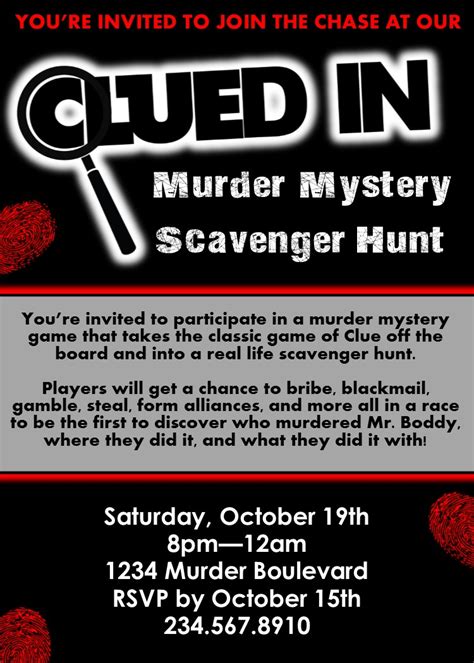 Venture to the skies of eridanos and unravel the grandest murder mystery in the halcyon colony! Clued-In Murder Mystery Scavenger Hunt - Printable Party ...