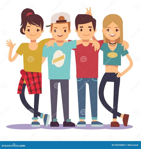 Smiling Young Hugging Friends Adolescentes Friendship Vector Concept