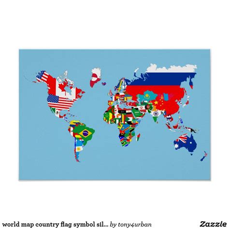 World Map Country Flag Symbol Silhouette Poster Zazzle Map World
