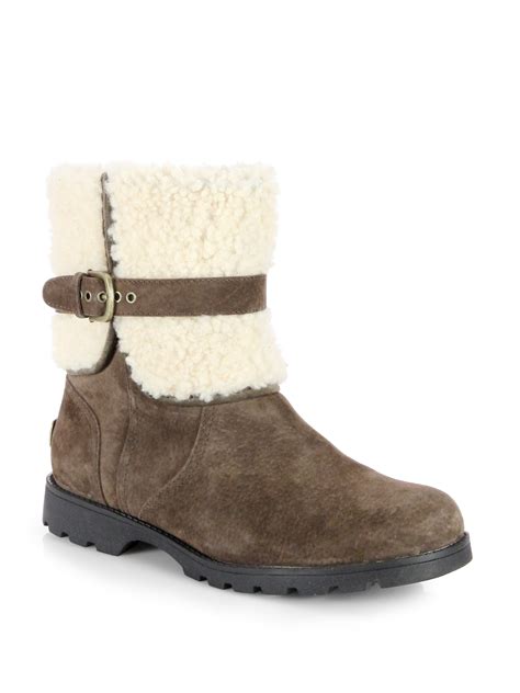Lyst Ugg Blayre Shearling Trimmed Suede Boots In Brown