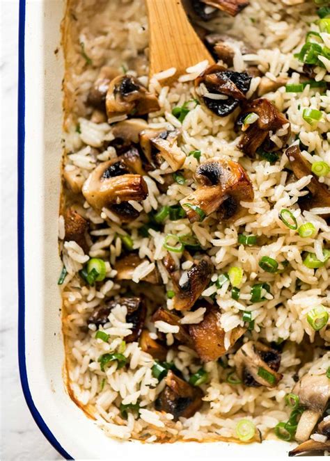 Oven Baked Mushroom Rice Buttery Garlicky Golden Brown Juicy