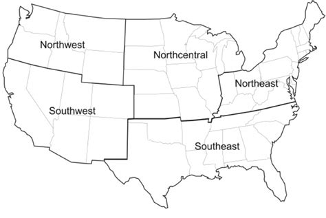 Blank 5 Regions Of The United States Printable Map Printable Templates