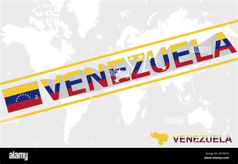 Venezuela Map Flag And Text Illustration On World Map Stock Vector