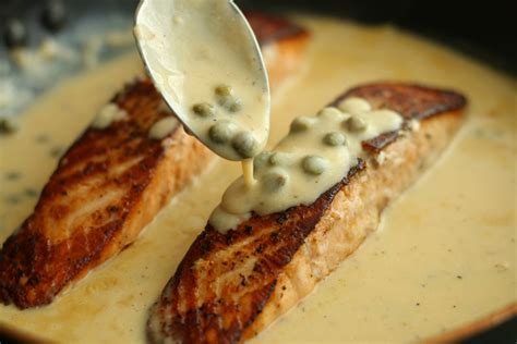 Pour lemon dill sauce over fish to serve. Salmon with Creamy Lemon & Caper Sauce - A Taste Of Fitness