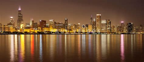 Chicago Skyline At Night 2015 Panoramic Print Panorama Photo Picture