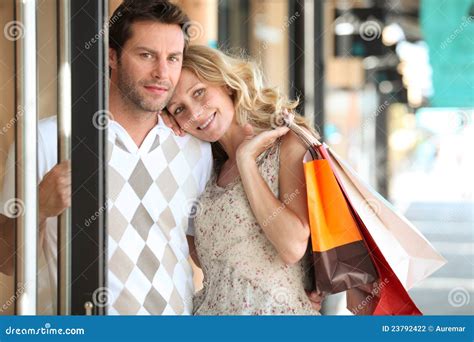 Couple Shopping In Town Stock Photo Image Of Shopping 23792422