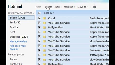 Zac12897 Cleans Out His Hotmail Account Lots Of Inbox Delete Youtube