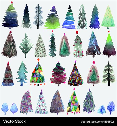 Big Collection Of Watercolor Christmas Tree Vector Image