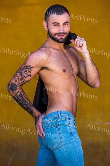 JEFFREY LLOYD MALE Model Print Slender Handsome Shirtless Hairy Tattoo Man N PicClick