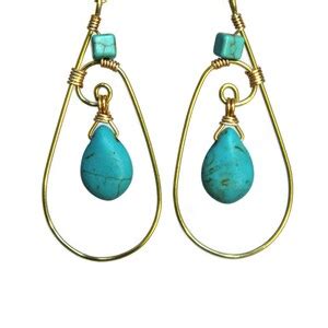 Turquoise Teardrop Dangling Earrings Wire Wrapped Boho Chic Etsy