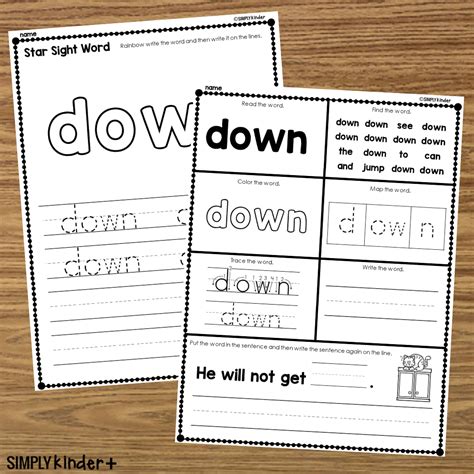 Down Sight Word Printable Activities Simply Kinder Plus