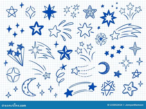 Vector Set Of Doodle Stars Design Elements On The Paper Background