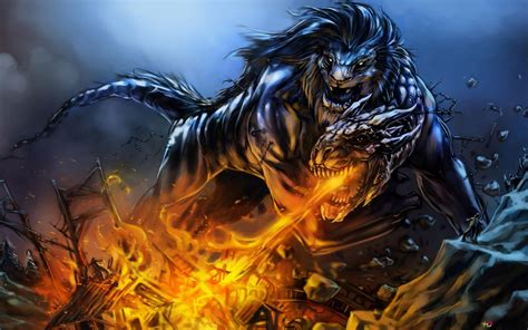 Fantasy Dragon And Lion Hd Wallpaper Download