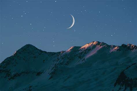 Wallpaper Id 227404 Mountain Moon Crescent And Night Hd 4k Wallpaper