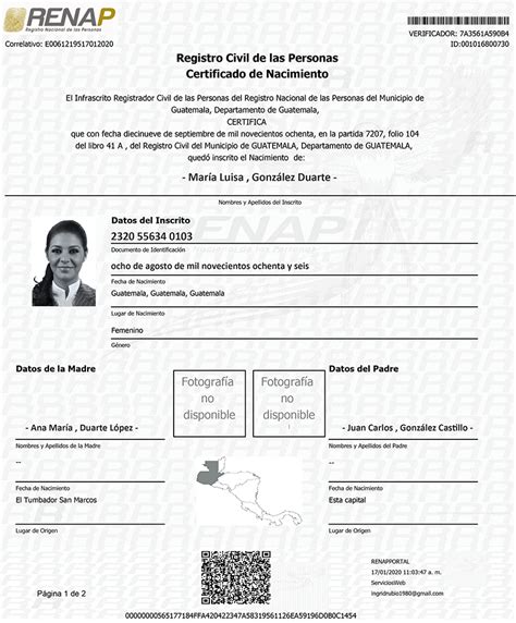 Certificado De Nacimiento En L Nea Renap