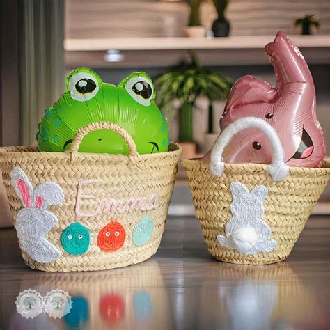 Personalized Fluffy Easter Basket, Long Rabbit Ears, Large Soft Cute