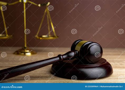 Judges Gavel And Scales For Judgment In Courtroom Stock Photo Image