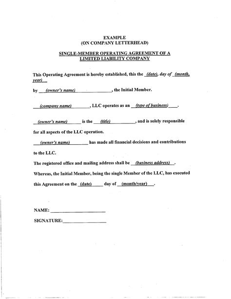 Simple Llc Operating Agreement Template Edit Fill Sign Online