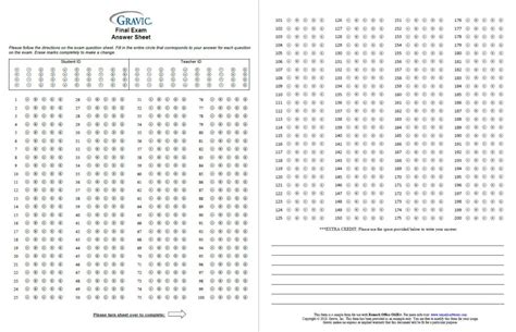 200 Question Test Answer Sheet With Extra Credit And Grid Id · Remark