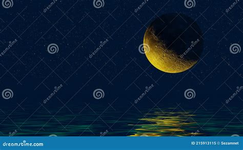 Golden Moon Crescent Moon Moonscape Reflection Water Stock