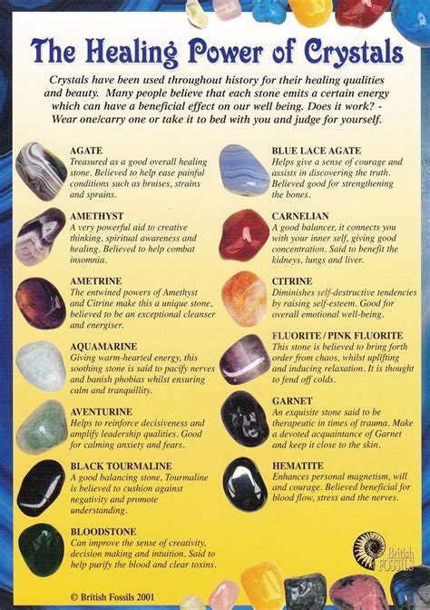 The Healing Power Of Crystals 30 Crystals Colour Illustrated Chart A5