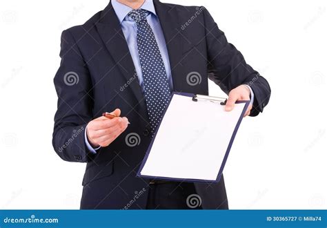 Businessman With Pen And Clipboard Stock Image Image Of Offer Adult