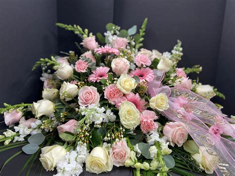 Pink And White Casket Spray Design Works Flowers Local Florist