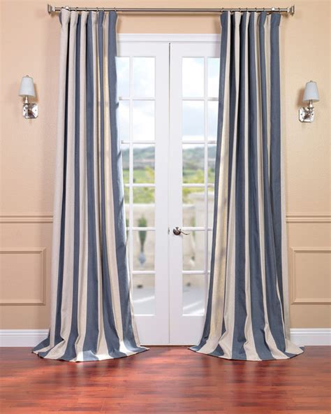 Veranda Navy Stripe Linen Blend Curtain Panel Contemporary Curtains