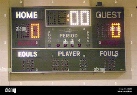 Basketball Scoreboard In High School Gym Stock Photo Alamy