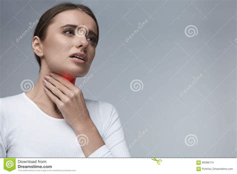 Throat Pain Beautiful Woman Having Sore Throat Painful Feeling Stock