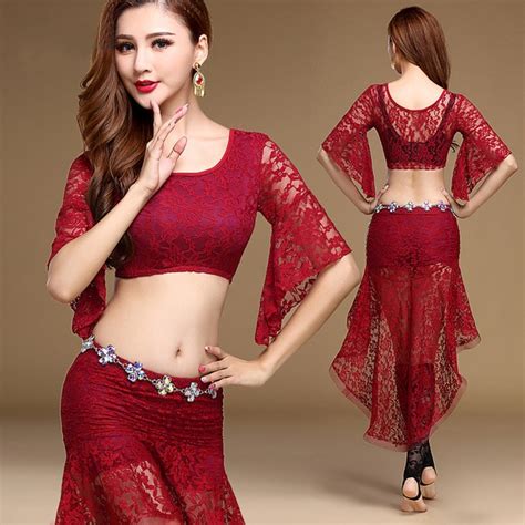 Sexy Belly Dance Costume Lace Half Sleeves Irregular Skirt Oriental