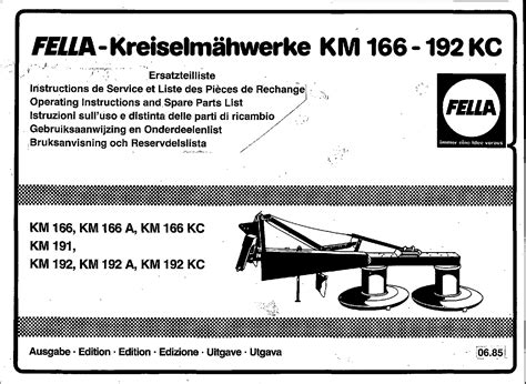 Fella Km166191192a Kc198506 Disc Mower Parts Manual Catalog Pdf