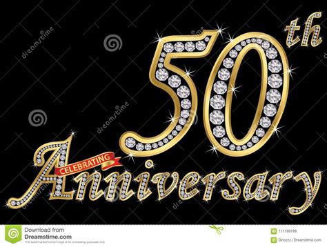 Celebrating 50th Anniversary Golden Sign With Diamonds Vector Stock