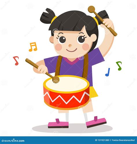 A Girl Playing Drum On White Background Stock Vector Illustration Of
