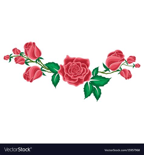 Red Rose And Buds Of Roses In Cartoon Style Vector Image