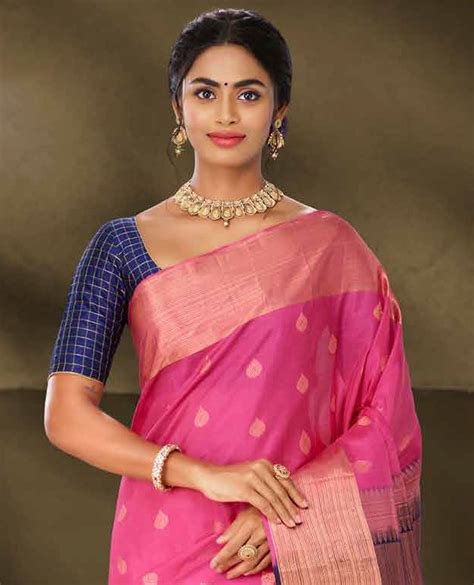 Pink Vasundhara Silk Mix Saree With Zari Buttas Zari Border And Contrast Pallu Of Intricate Designs