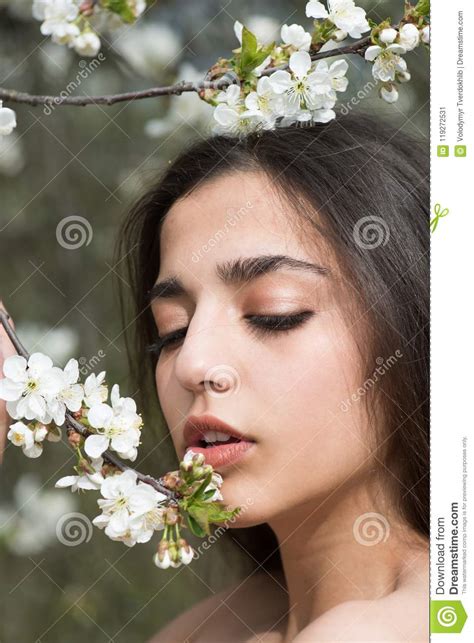 Beautiful As Flower Arabian Woman Enjoy Flower Blossom Sensual Woman