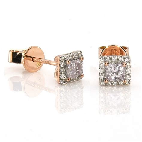 Real Fine Ct Fancy Pink Diamonds Earrings K All Natural Stud Rose