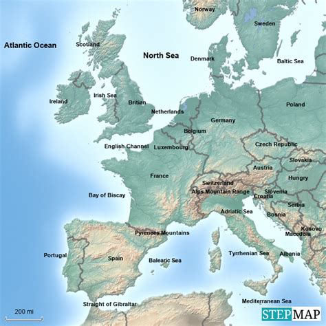 Stepmap Countries Mountains And Bodies Of Water Of Europe