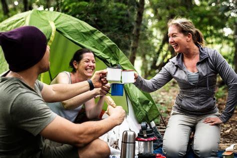 Premium Photo Group Of Diverse Friends Camping In The Forest