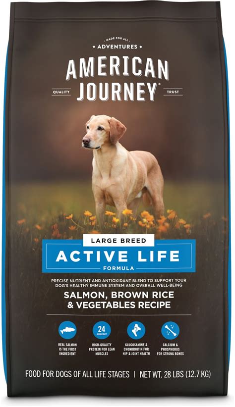 This unique combination of nutrients allows dogs to build lean muscle and help with fiber content for easier digestion. American Journey Large Breed Salmon & Brown Rice Protein ...