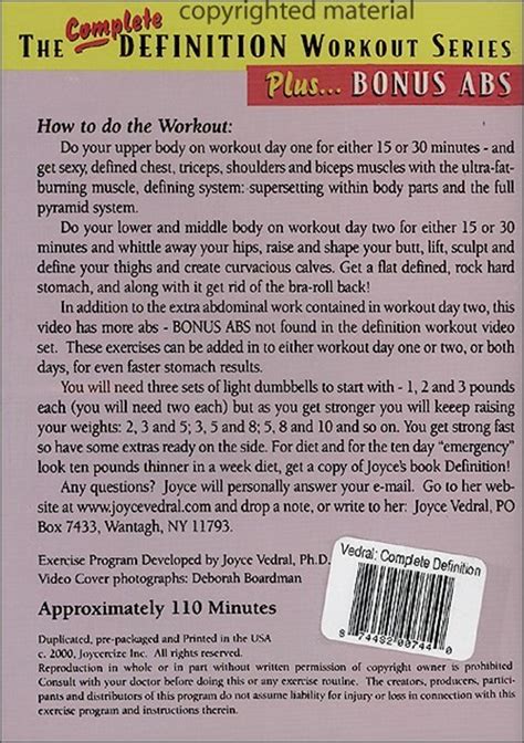 Joyce Vedral Complete Definition Workout Series Plus Bonus Abs DVD DVD Empire