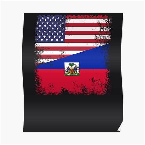 Half Haitian Flag Design Vintage Haiti Usa T Poster For Sale By