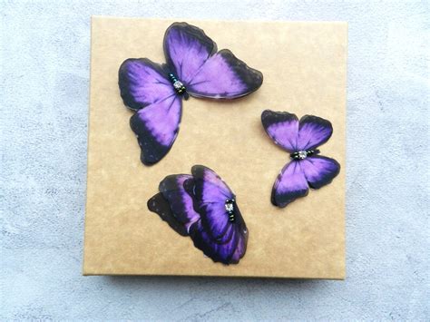Silk Purple Butterflies Hair Pins Set With Three Layer Wings Etsy