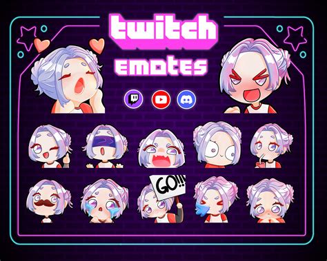 Twitch Emote Pack Cute Chibi Character Twitch Emotes Girl Etsy