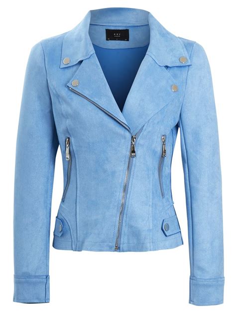womens faux suede biker jacket pale blue cobalt black coat size 8 10 14 16 new ebay