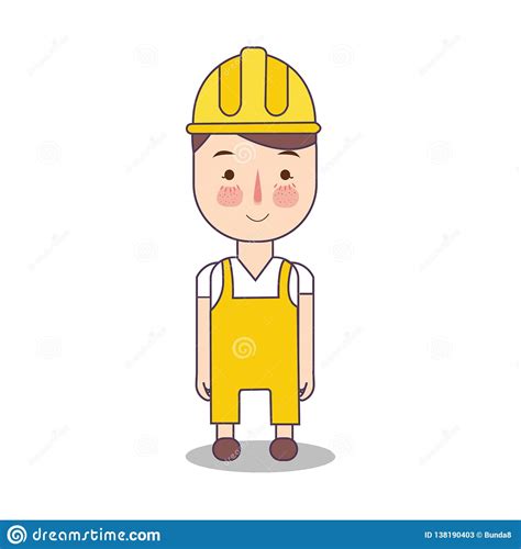 Construction Worker Handy Man In Yellow Helmet Flat Design Vector