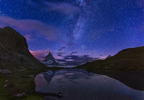 Alps Mountain Landscape With Night Sky And Mliky Way Tre Cime D Stock