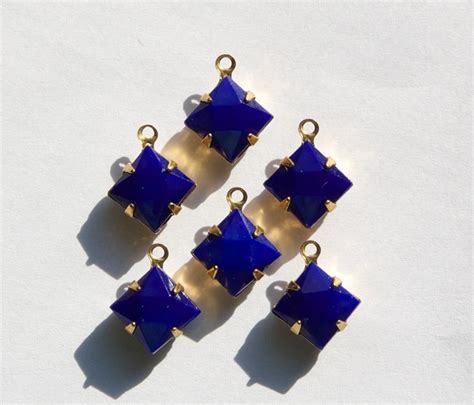 Faceted Opaque Blue Square Glass Stones 1 Loop Brass Setting Etsy